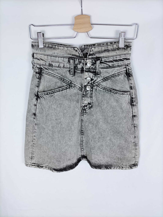 ZARA. Falda corta denim gris jaspeado T.s