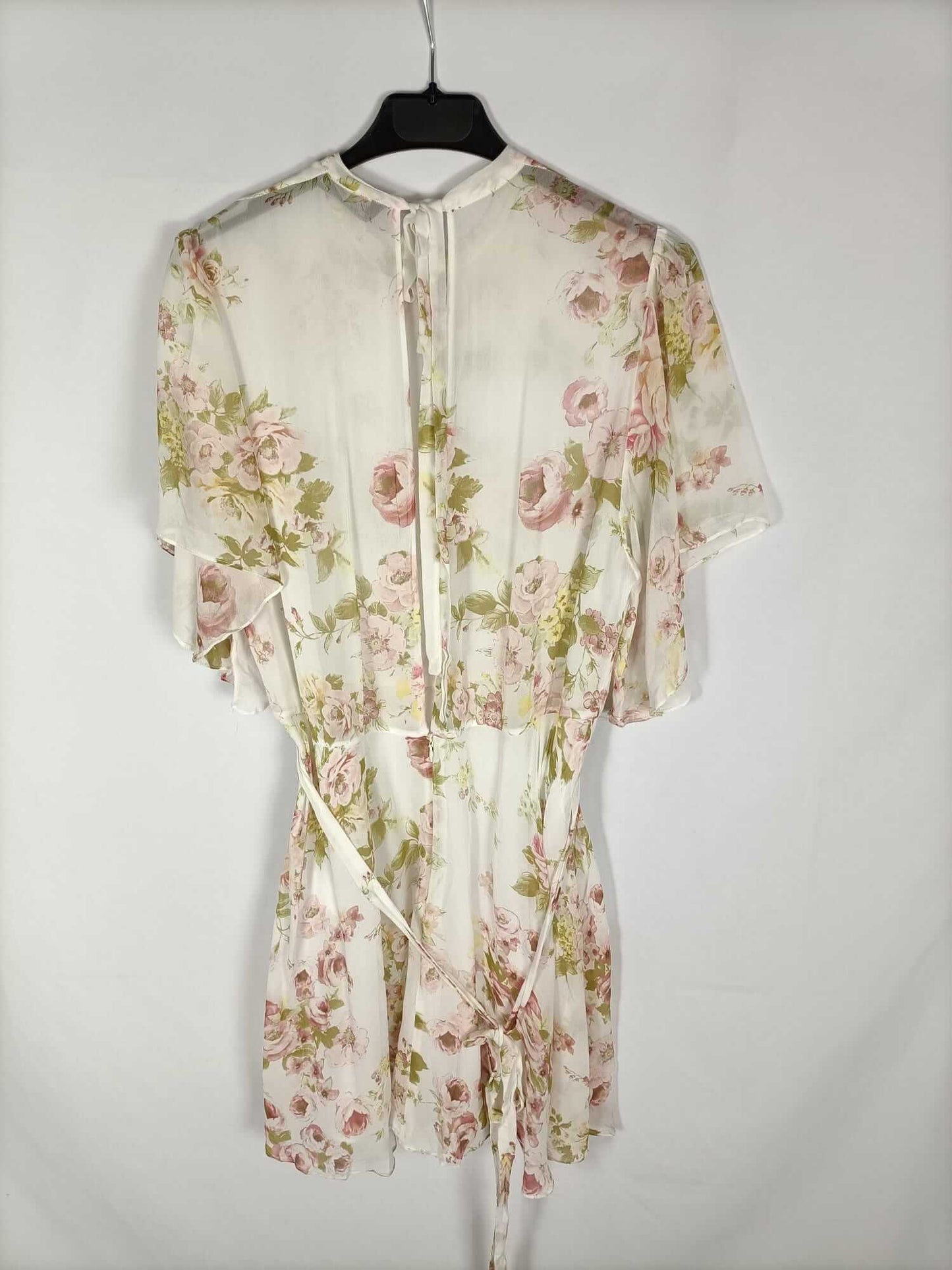 ZARA. Vestido beige flores rosas T.xl