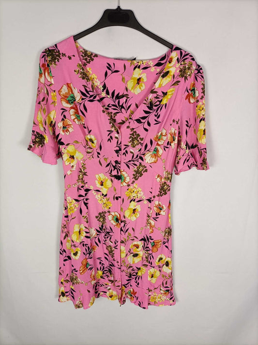 BERSHKA. Vestido rosa flores T.m