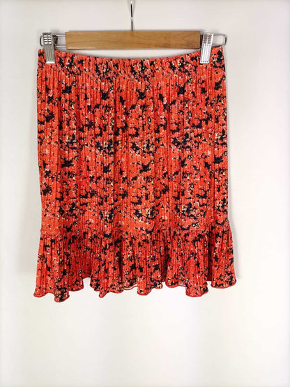 ZARA.Falda corta naranja estampada con volante T.s