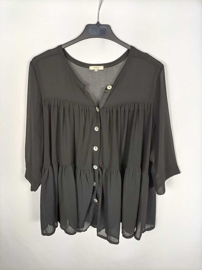 KLIN. Blusa negra botones T.s/m