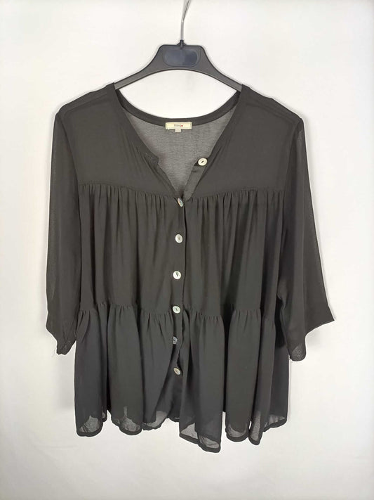 KLIN. Blusa negra botones T.s/m