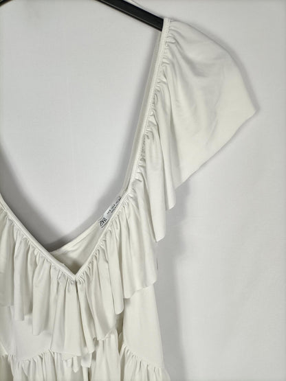 ZARA. Top volantes blanco T.s