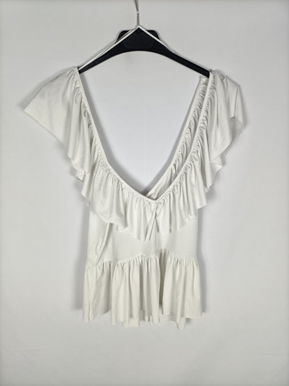 ZARA. Top volantes blanco T.s