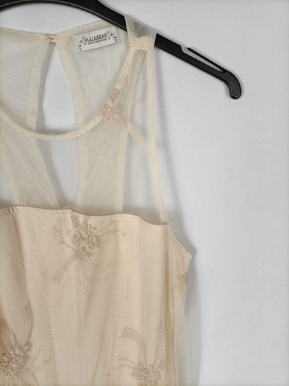 PULL&BEAR.Vestido beige rejilla T.m