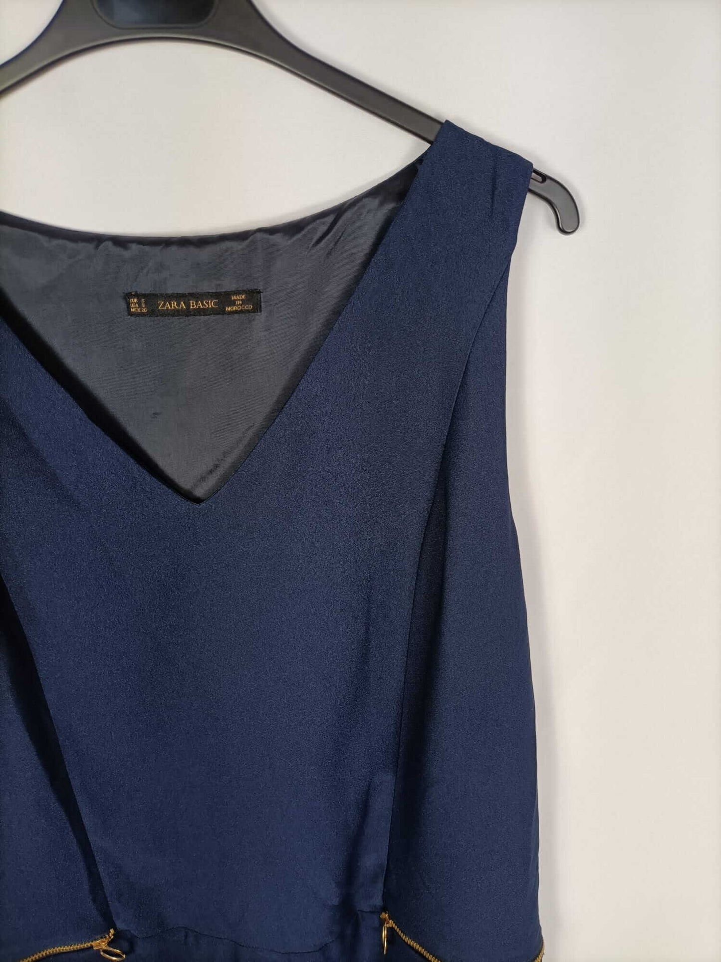 ZARA.Vestido clásico azul cremalleras T.s