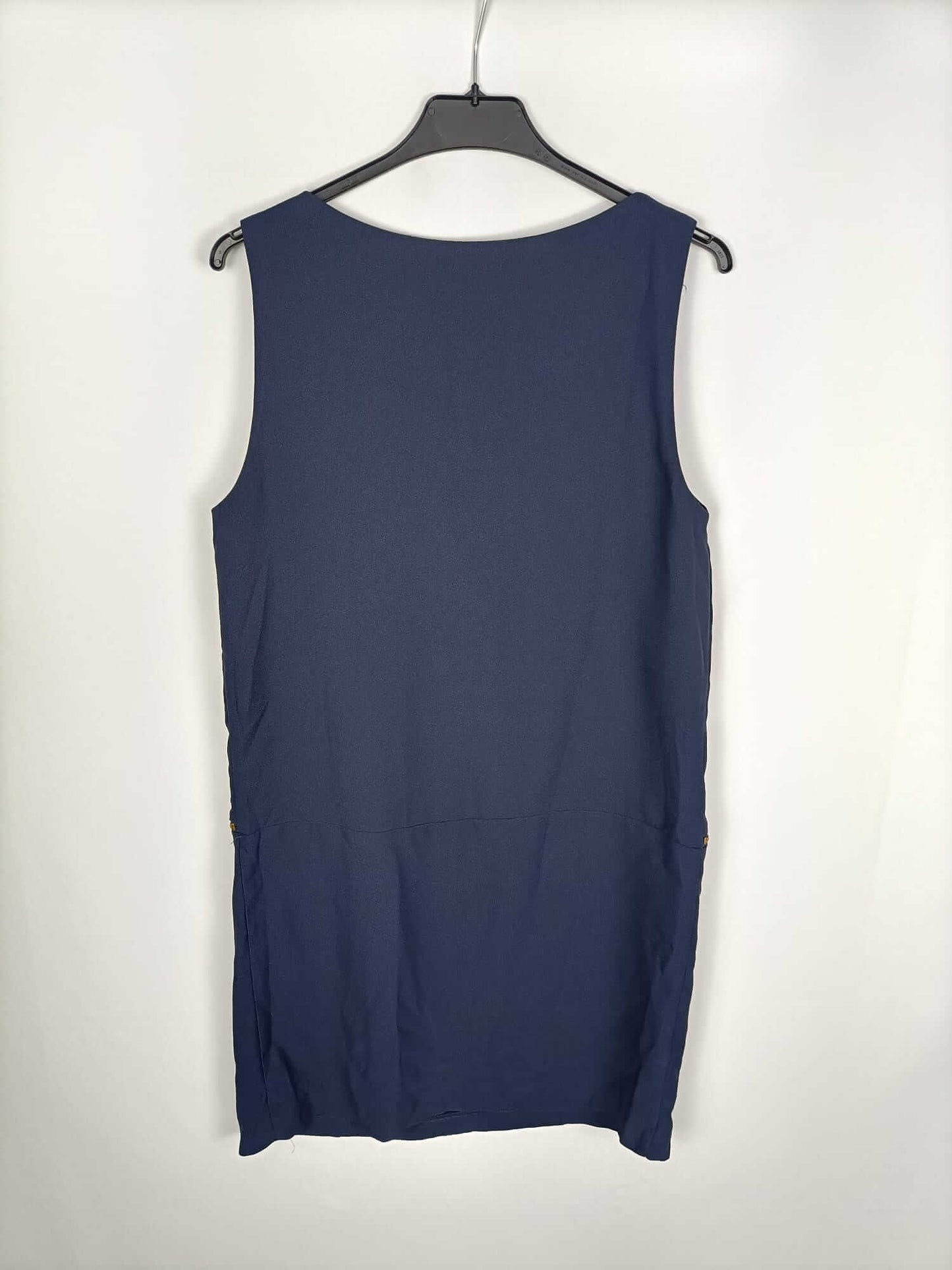 ZARA.Vestido clásico azul cremalleras T.s