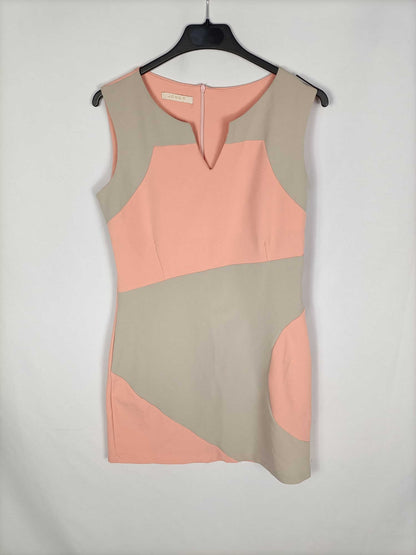 JOOO.Vestido bicolor beige y salmón T.m/l