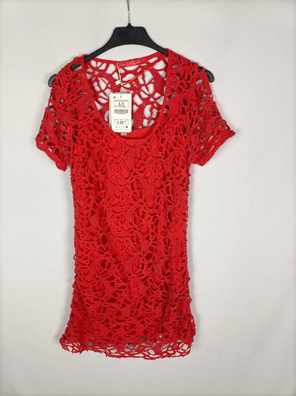 BERHSKA.Vestido rojo encaje T.L