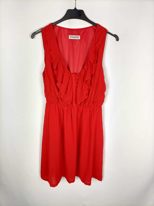 PULL&BEAR.Vestido rojo volantes T.m