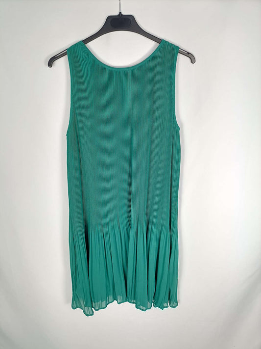 MANGO.Vestido verde plisado T.s