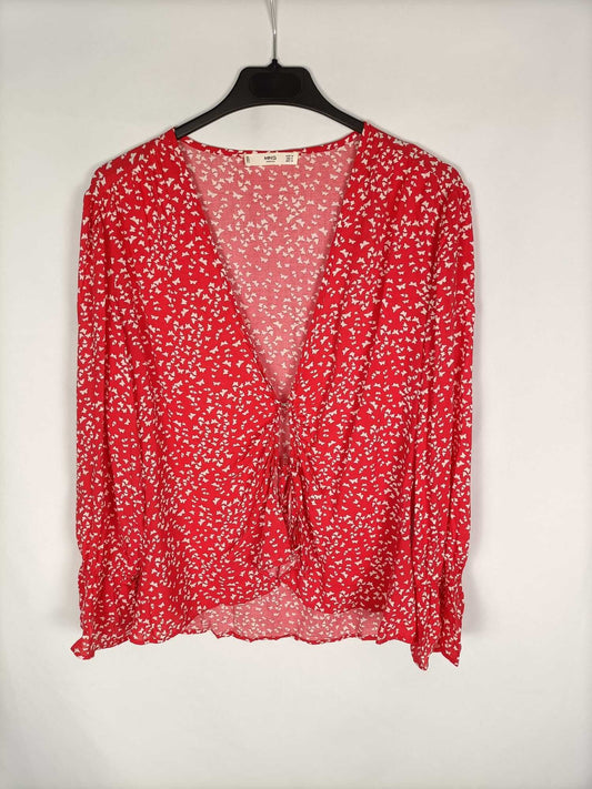 MANGO.Blusa roja mariposas T.m