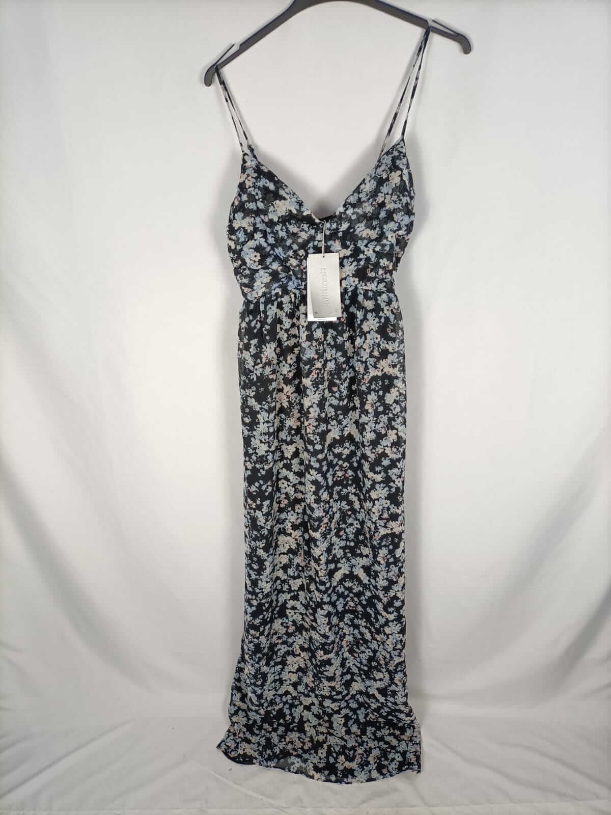 BERSHKA.Vestido largo flores azules T.m