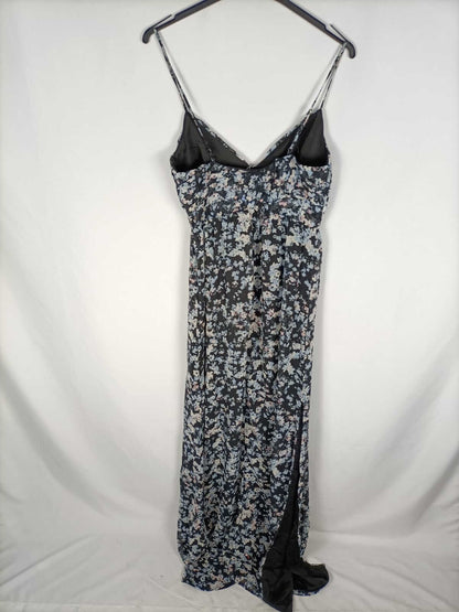 BERSHKA.Vestido largo flores azules T.m