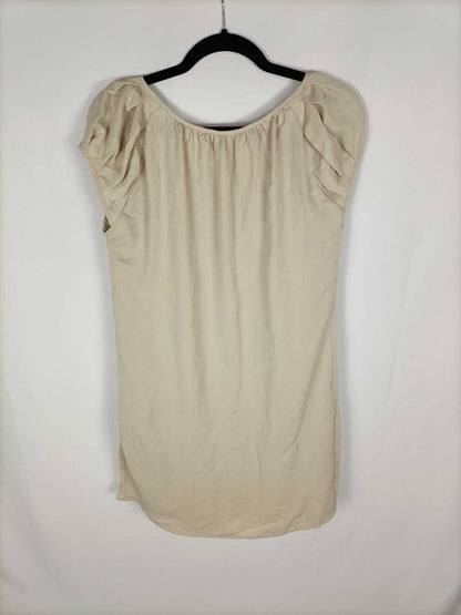 ZARA.Vestido fluido beige T.s