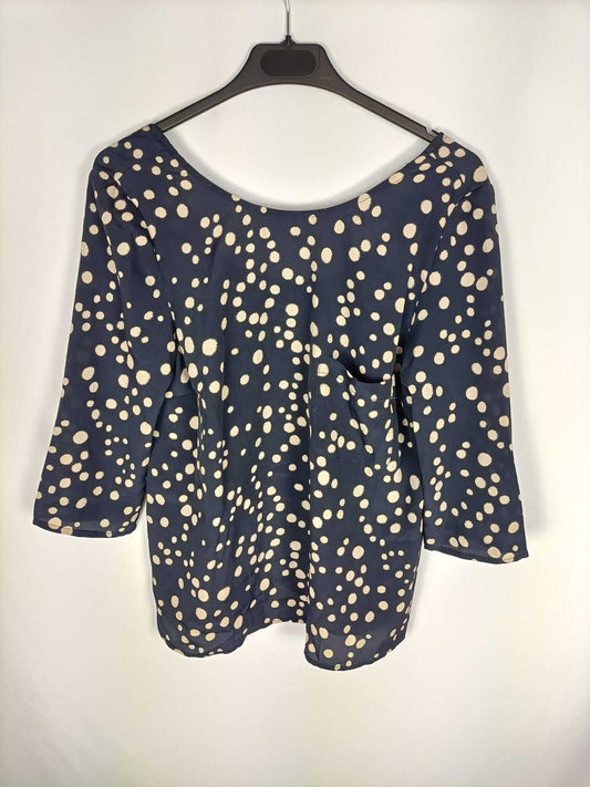 ZARA.Blusa azul lunares beiges T.m