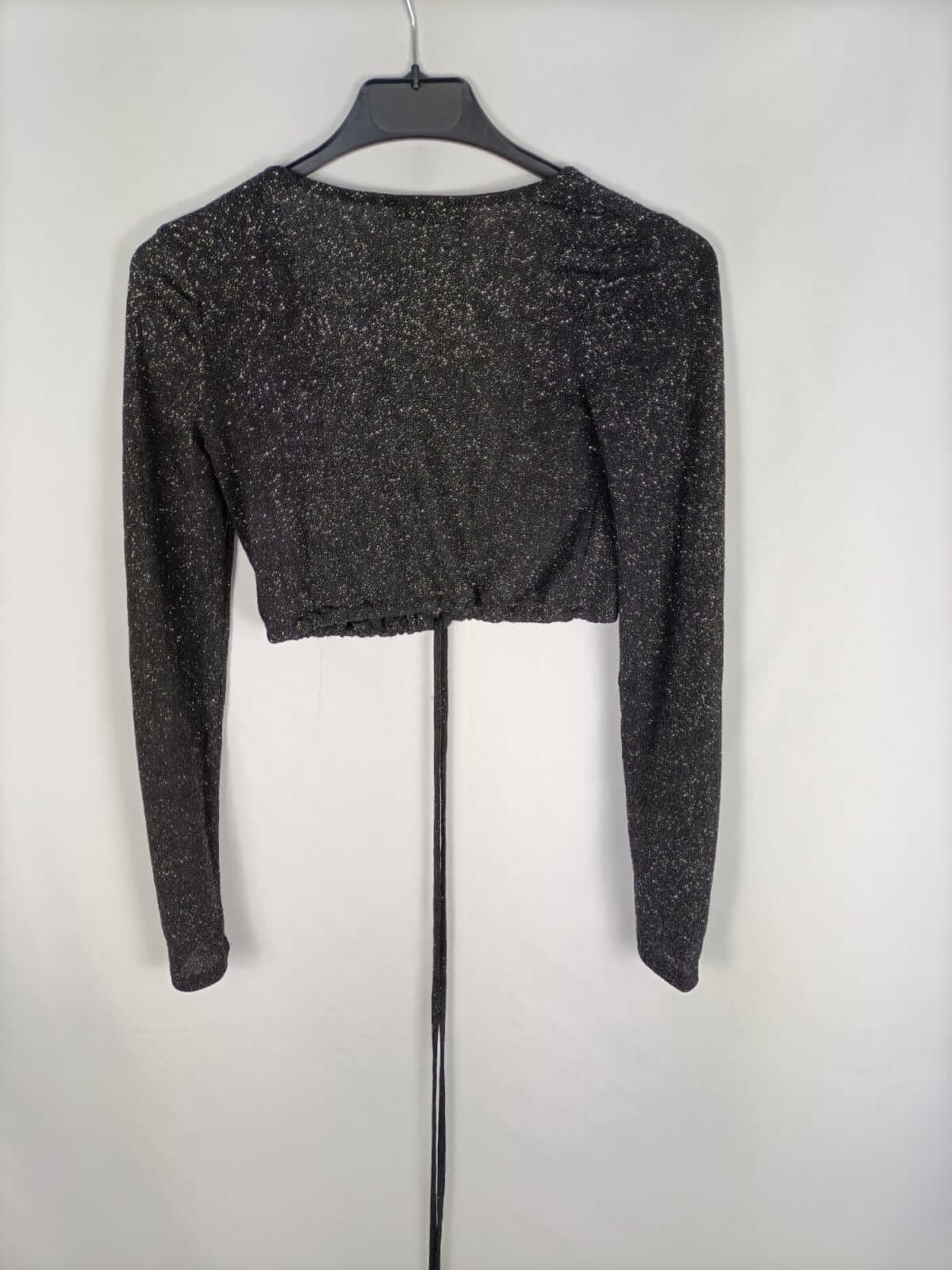 PULL&BEAR.Croptop negro purpurina T.s