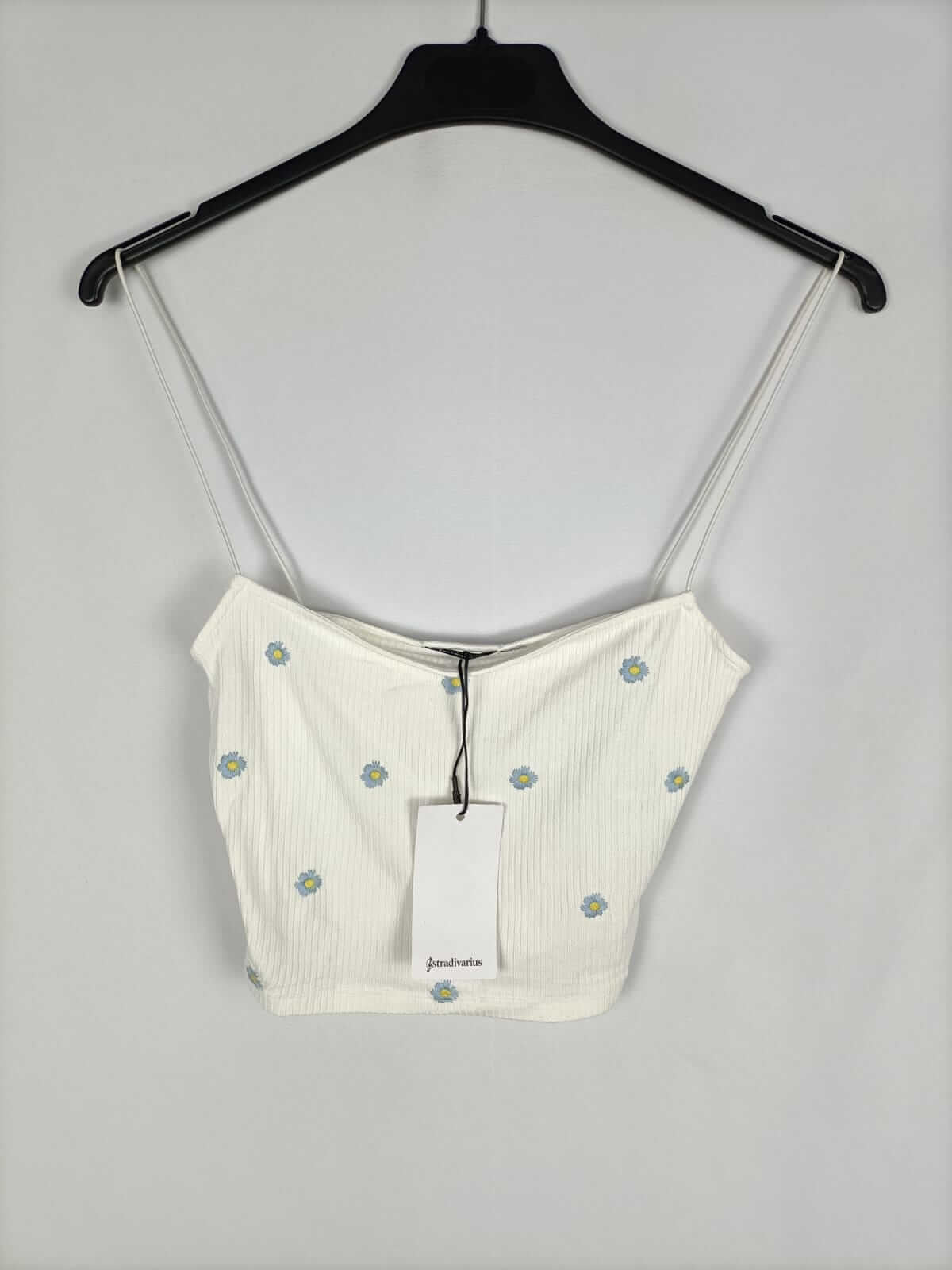 STRADIVARIUS.Croptop blanco punto canalé T.xs