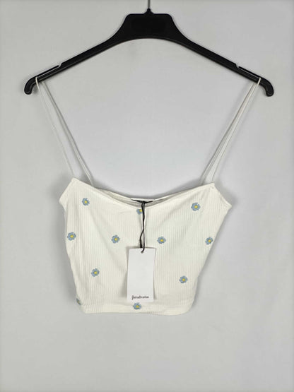 STRADIVARIUS.Croptop blanco punto canalé T.xs