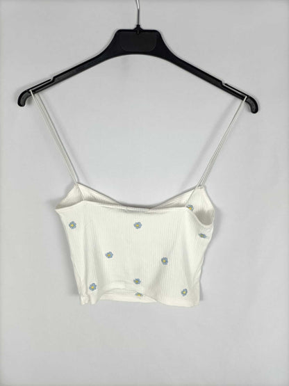 STRADIVARIUS.Croptop blanco punto canalé T.xs