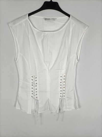 ZARA. Top blanco cuerdas T.m