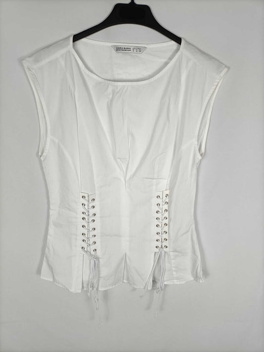 ZARA. Top blanco cuerdas T.m