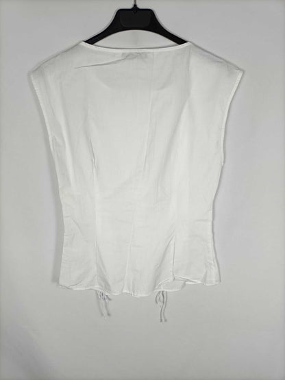 ZARA. Top blanco cuerdas T.m