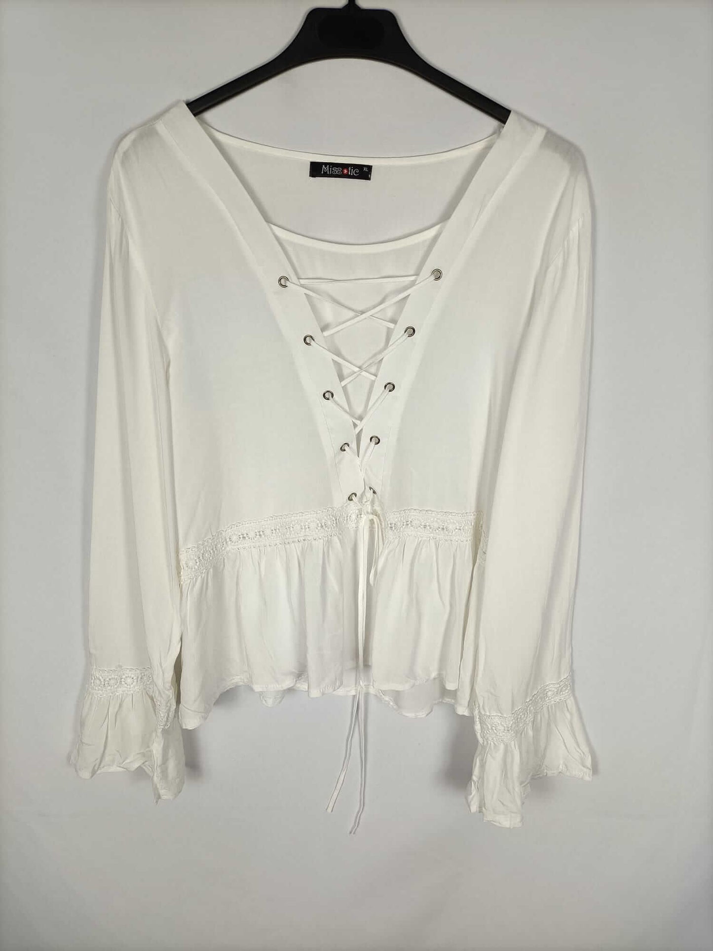 MISS TIC. Blusa blanca cuerdas T.xl