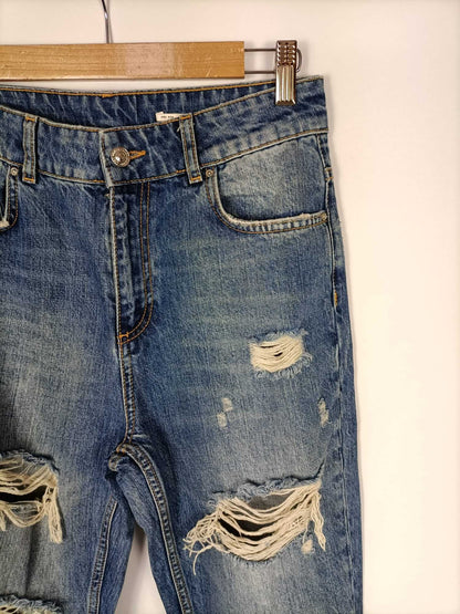 ZARA.Pantalones denim efecto vintage T.36