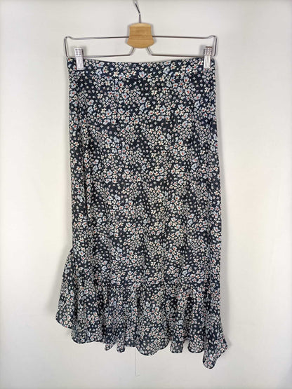 H&M.Falda azul flores midi T.38