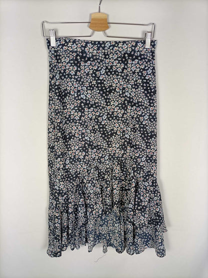 H&M.Falda azul flores midi T.38