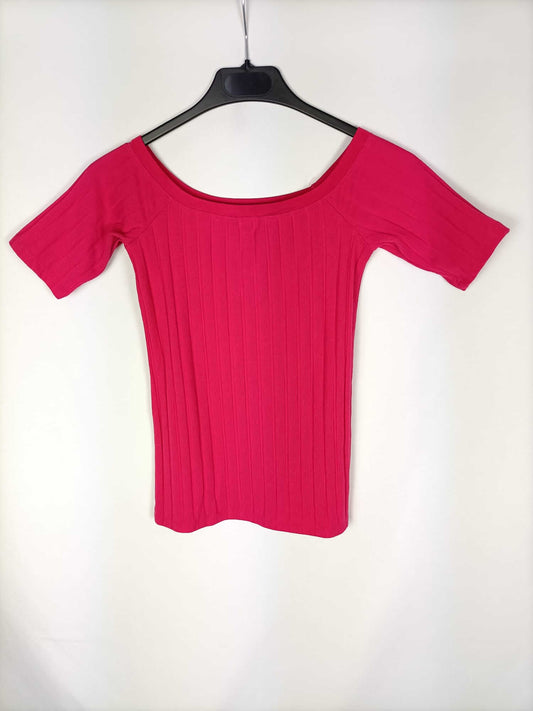 ZARA.Top rosa punto canalé T.s