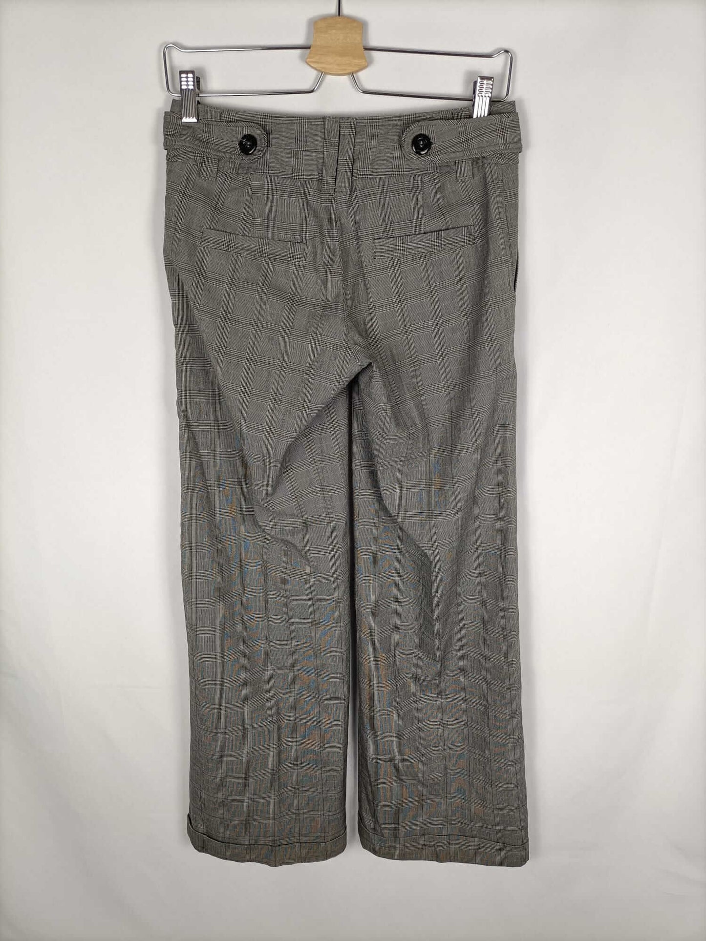 H&M.Pantalones gris cuadros T.34