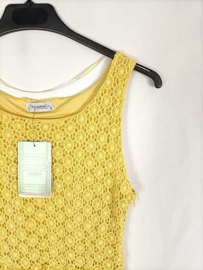 PULLL&BEAR. Vestido encaje amarillo T.m