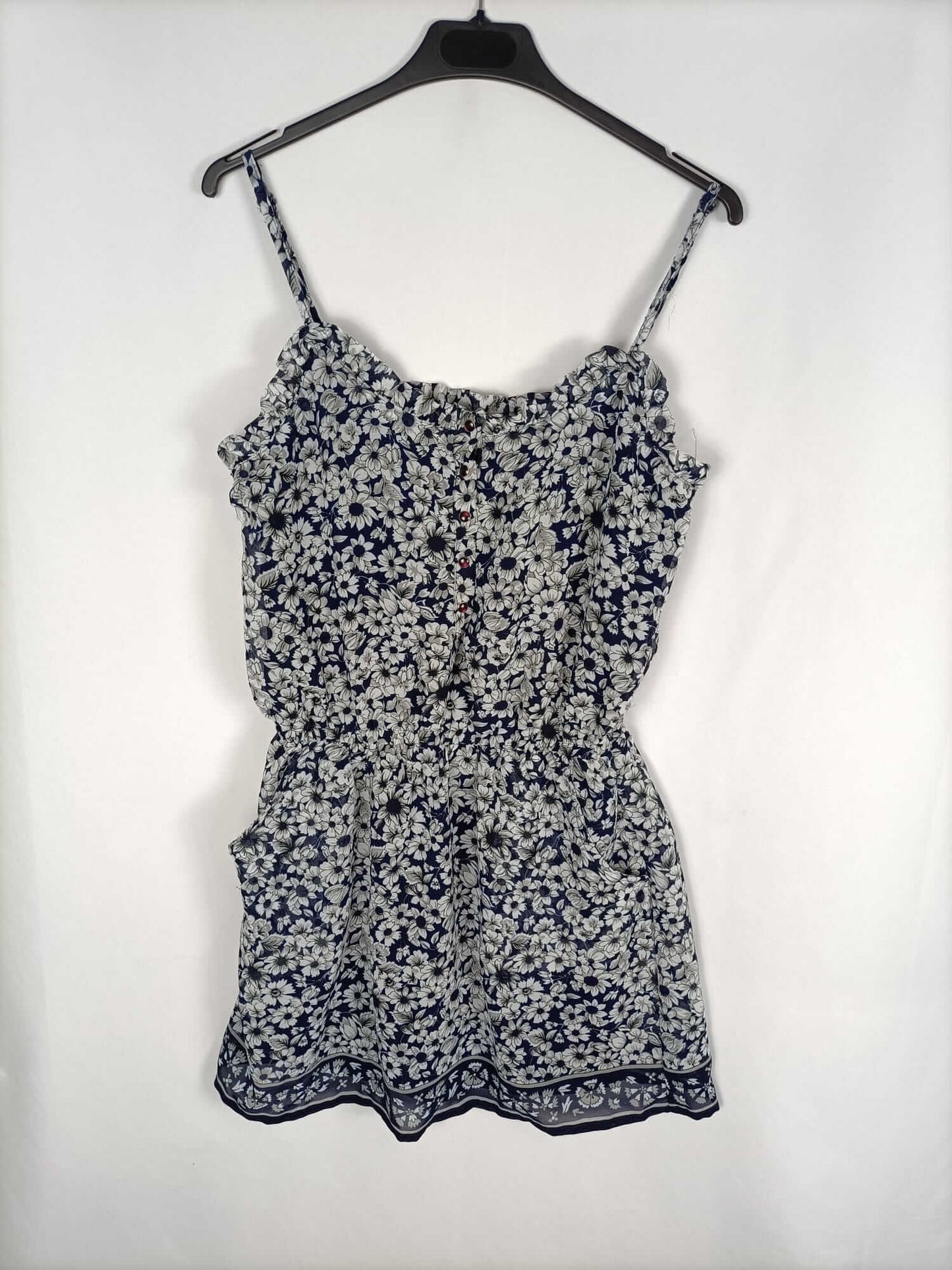 STRADIVARIUS. Vestido azul flores T.m