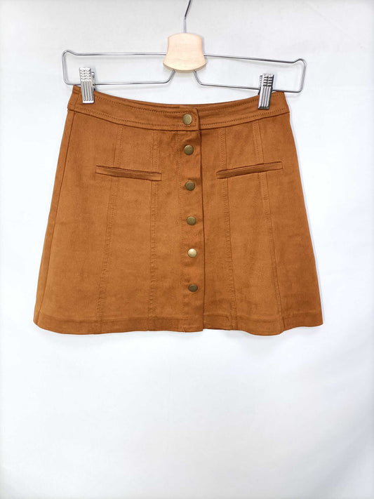 ZARA. Falda Antelina camel T.XS