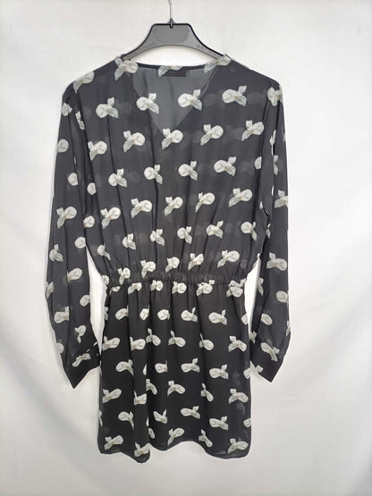 MANGO. Vestido negro animales T.xs