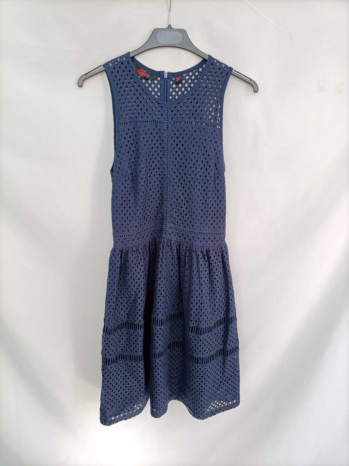 SUPERDRY. Vestido azul troquelada T.xs