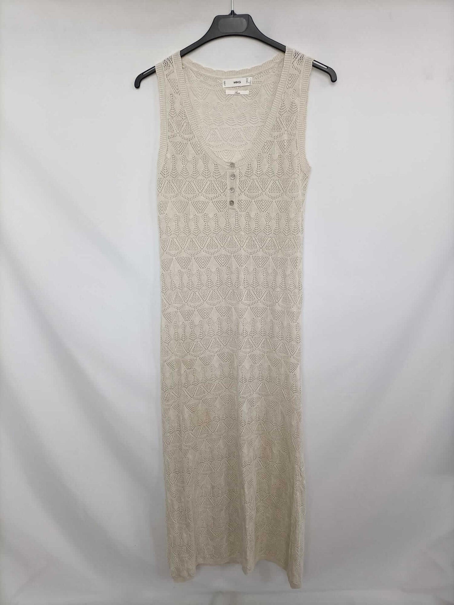 MANGO. Vestido beige de lino de punto T.s