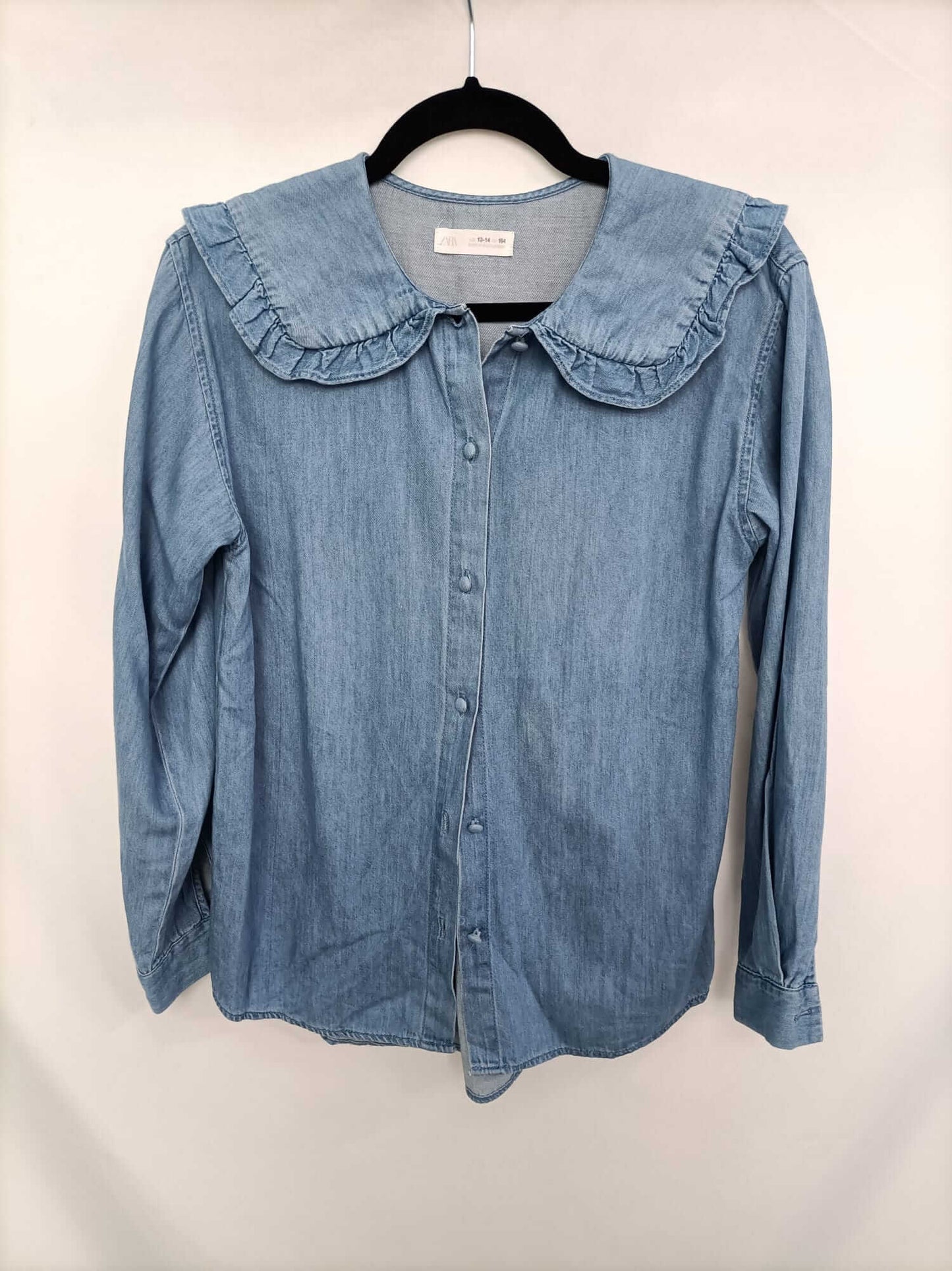 ZARA. Blusa denim cuellos T. 13/14 (xs)