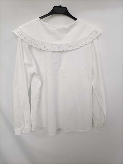 AMEE. Blusa blanca cuello bebe con encaje Tu (ml)