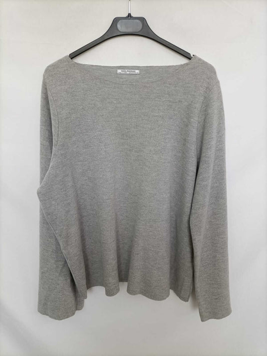 ZARA. Jersey gris canalé T.m