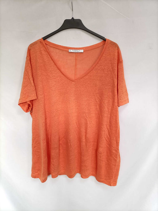 VIOLETA BY MANGO. Camiseta naranja T.xl