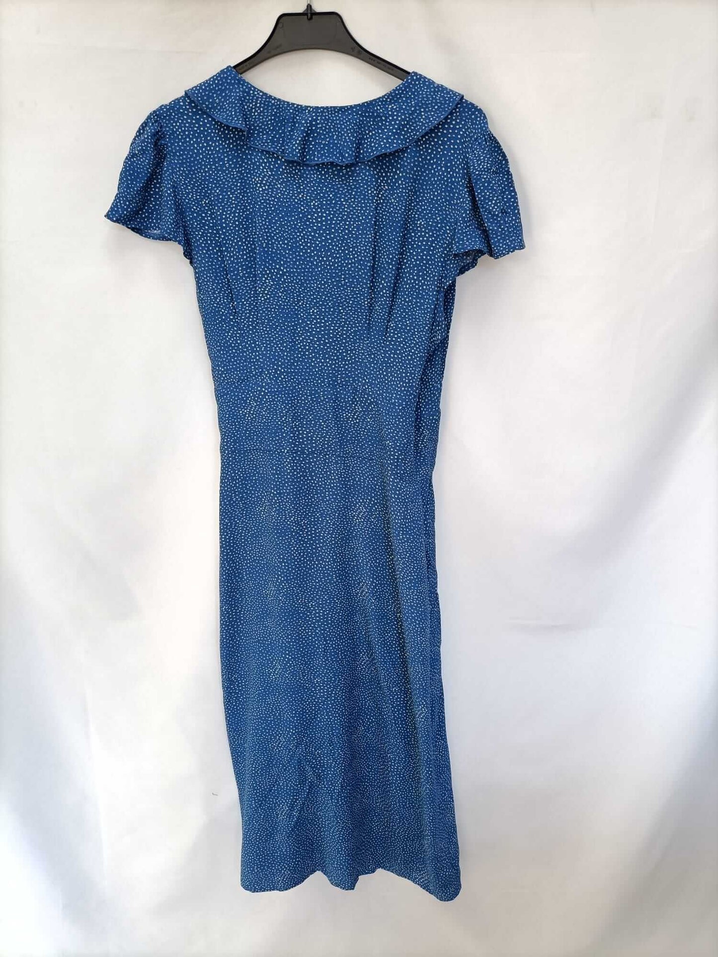 ROUJE.Vestido midi cruzado azul T.38