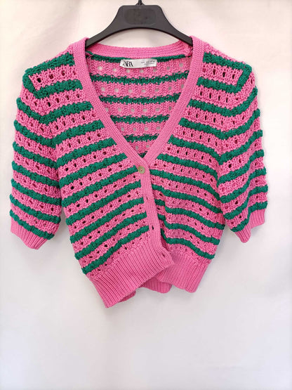 ZARA.Rebeca punto rosa y verde T.s