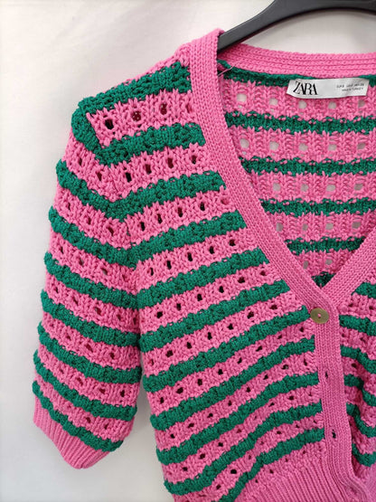 ZARA.Rebeca punto rosa y verde T.s