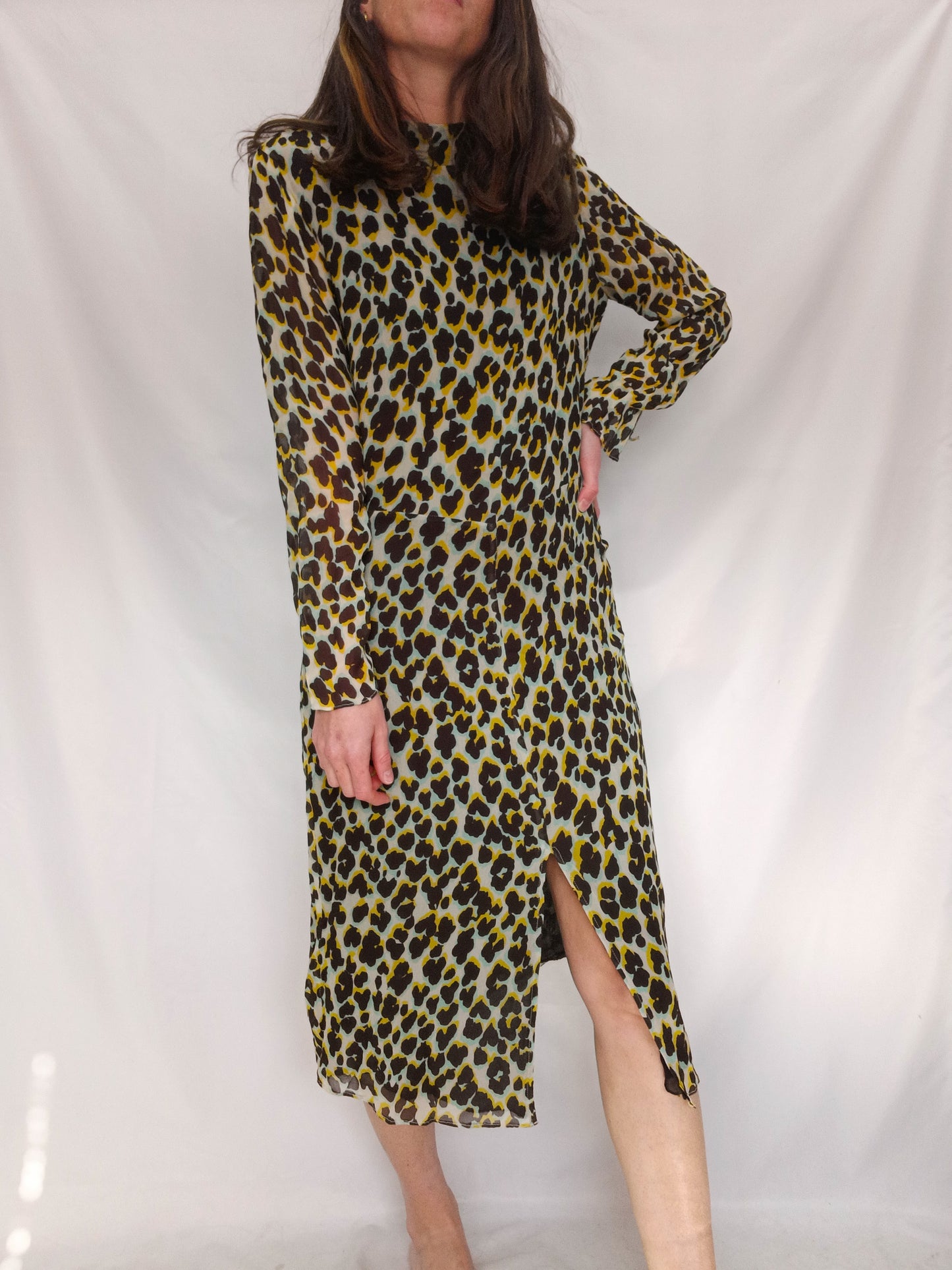 SAMSOE. Vestido animal print azul T.38