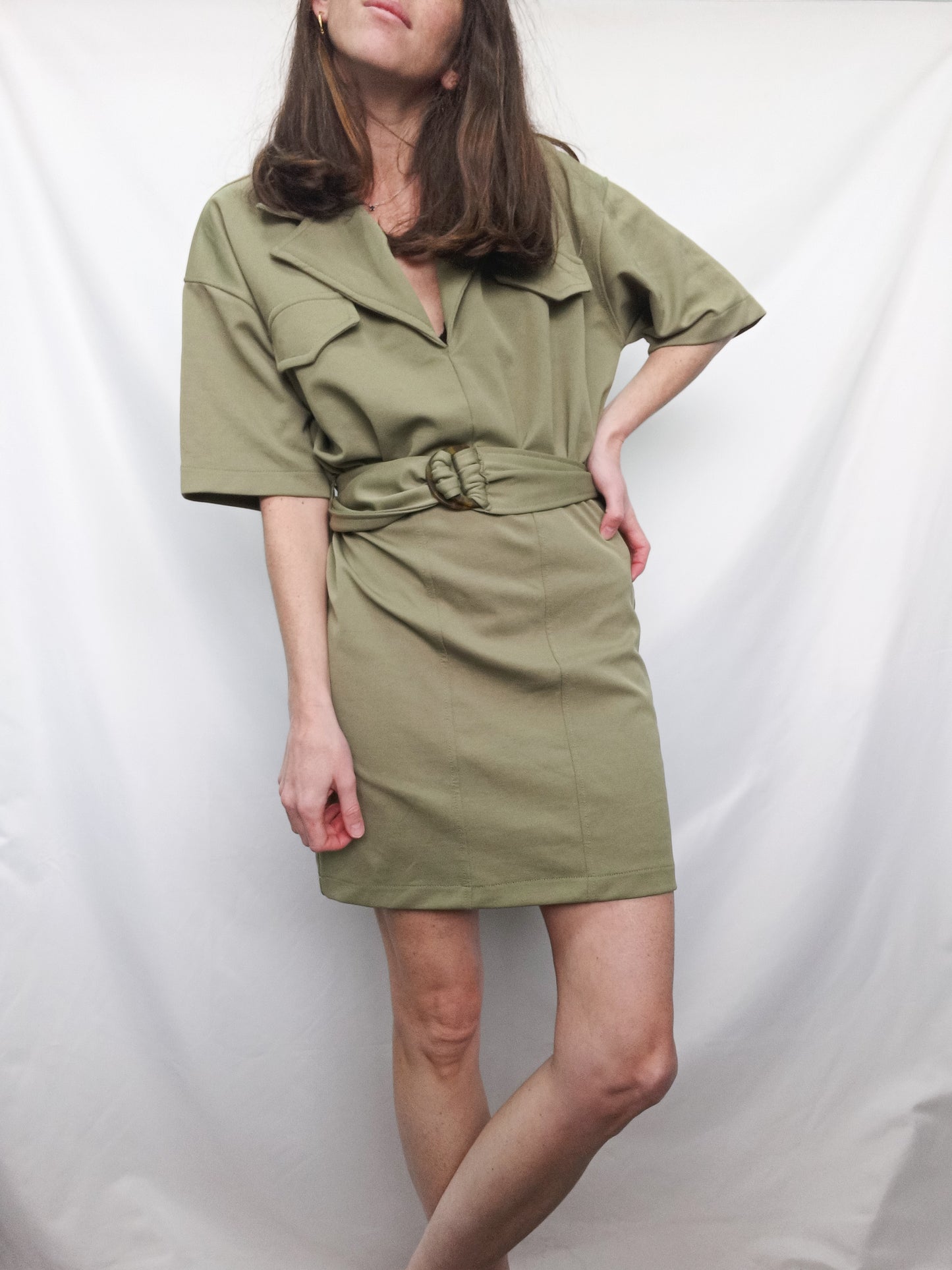 ZARA.Vestido corto verde T.L