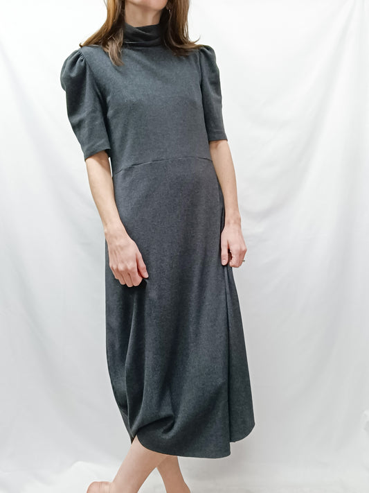 ZARA. Vestido gris canale mangas abullonadas T.L