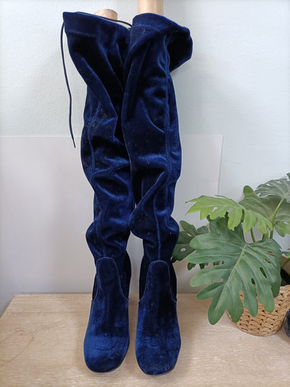 VERA GOMMA.Botas altas azules terciopelo T.39